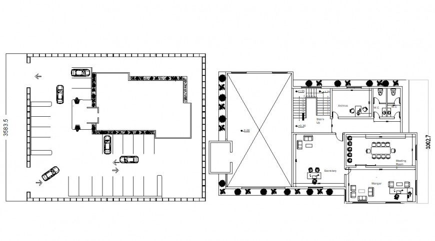 Two floor distribution plan details with furniture of bank dwg file