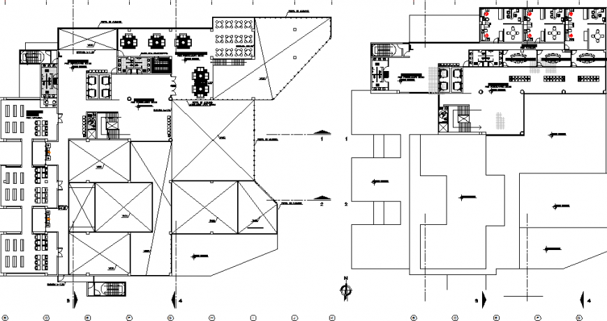 Two floor distribution plan drawing details of court of peru dwg file