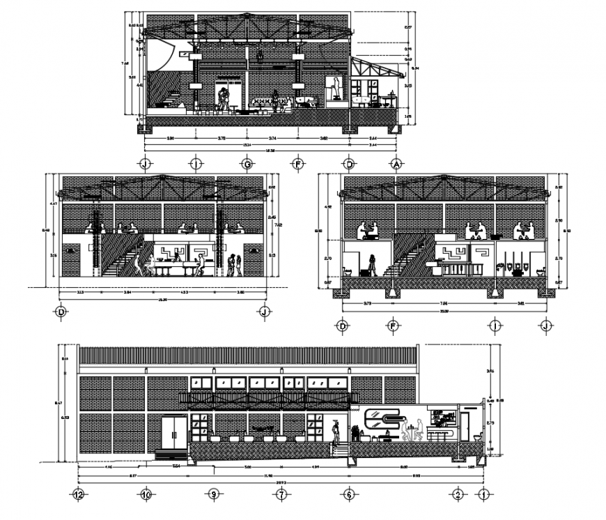 Two floor elevation of hotel design drawing detail dwg file