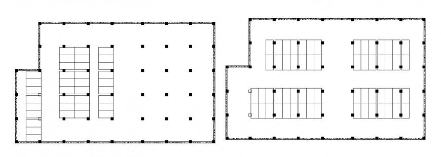 Two floor framing plan structure details of shopping mall building dwg file