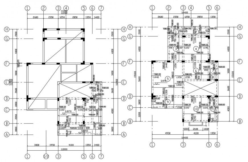 Two floor of village house framing plan structure details dwg file