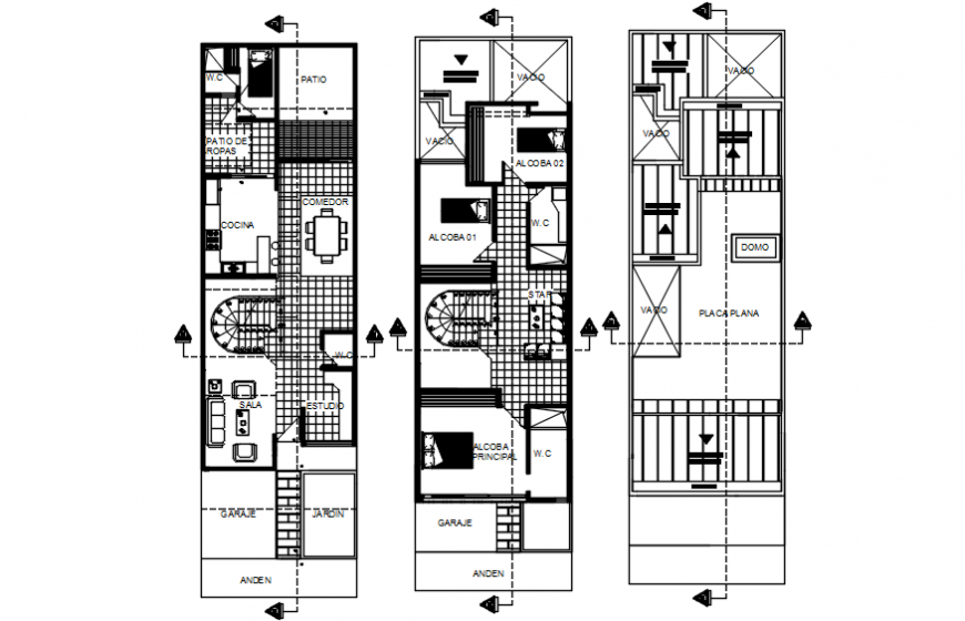 Two floor plan and terrace distribution plan details of house dwg file