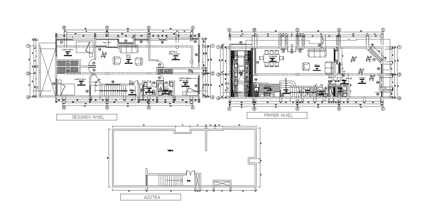 Two floor plan of house with roof top plan with architecture view dwg file