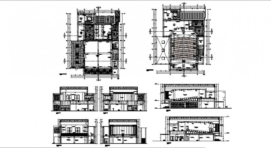 Two floor theater detail drawing in dwg AutoCAD file.