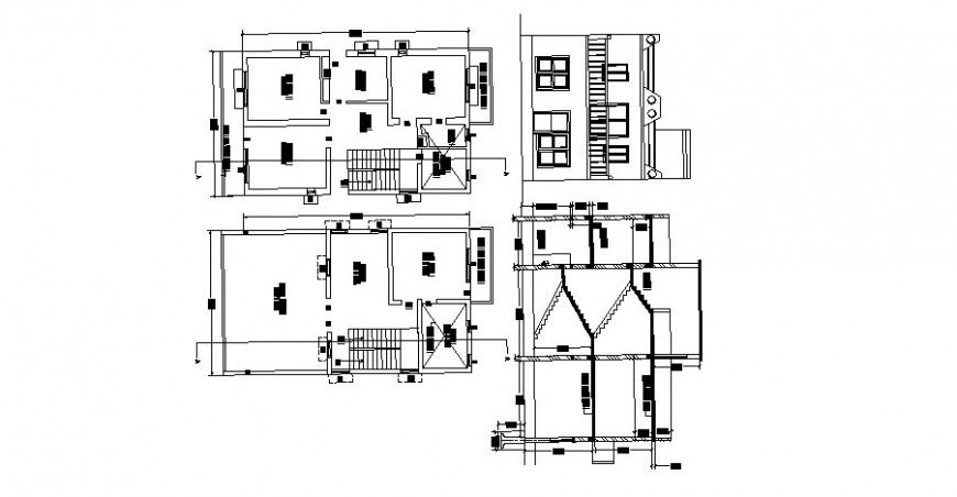 Two flooring house elevation, section and plan auto-cad drawing details dwg file