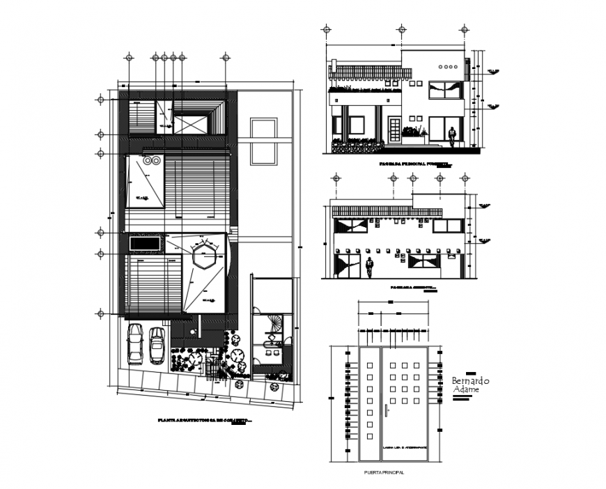 Two flooring semi ditched house elevation, section and layout plan details dwg file