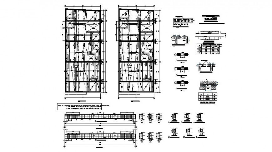 Two floors cover plan, beam construction and structure drawing details dwg file