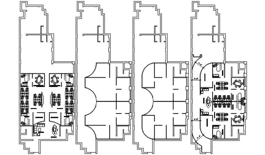Two floors distribution and cover plan drawing details for old office building dwg file