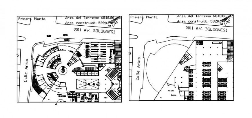 Two floors distribution plan drawing details of shopping mall building dwg file
