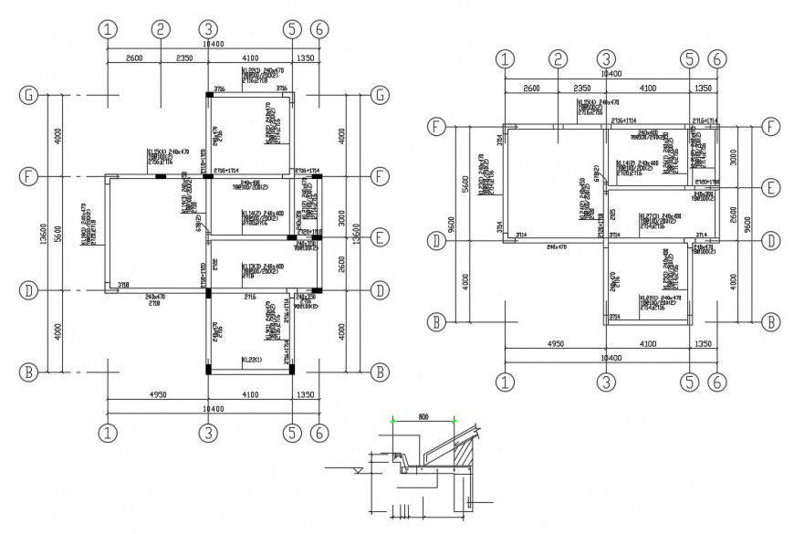 Two floors foundation plan structure details for house dwg file