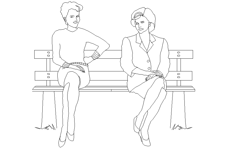 Two friends people block 2 d detail dwg file