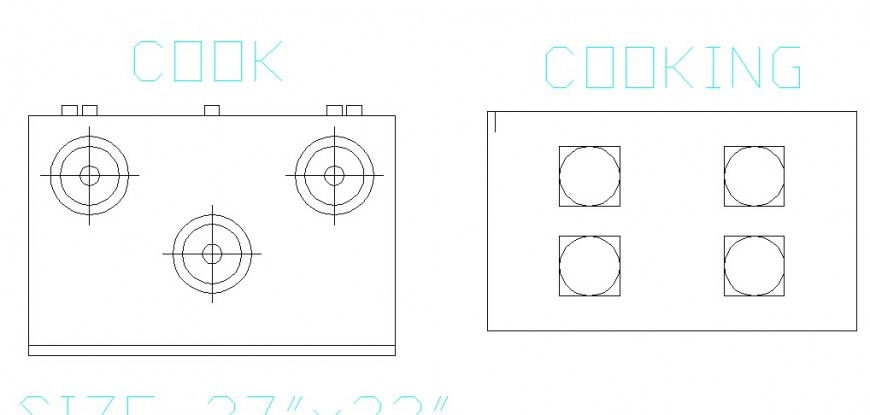 Two gas stove top view elevation blocks cad drawing details dwg file