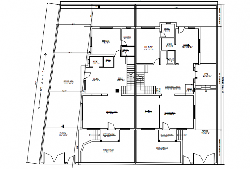 Two houses distribution layout plan auto-cad drawing details dwg file