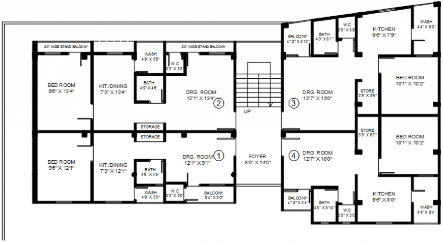Two houses for apartment building distribution plan drawing details dwg file