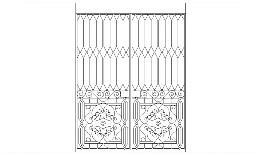 Two leaves forged gate elevation cad drawing details dwg file