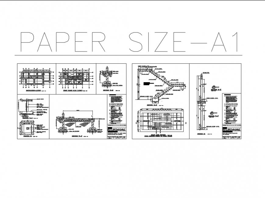 Two level building constructive structure with stairways, column and beam dwg file