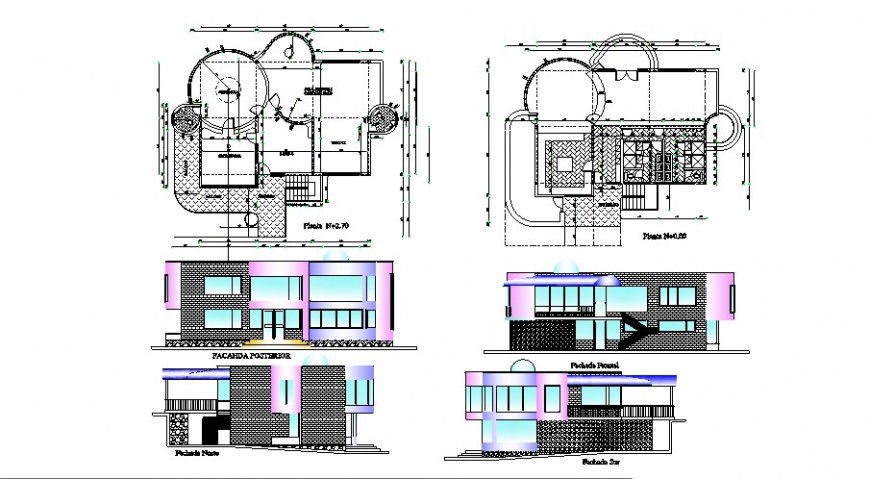 Two level house all sided elevation and floor plan cad drawing details dwg file