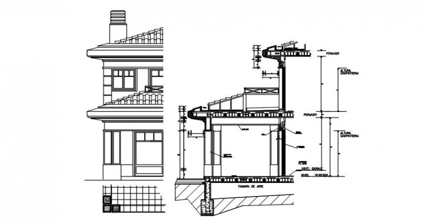Two level house constructive section auto-cad drawing details dwg file