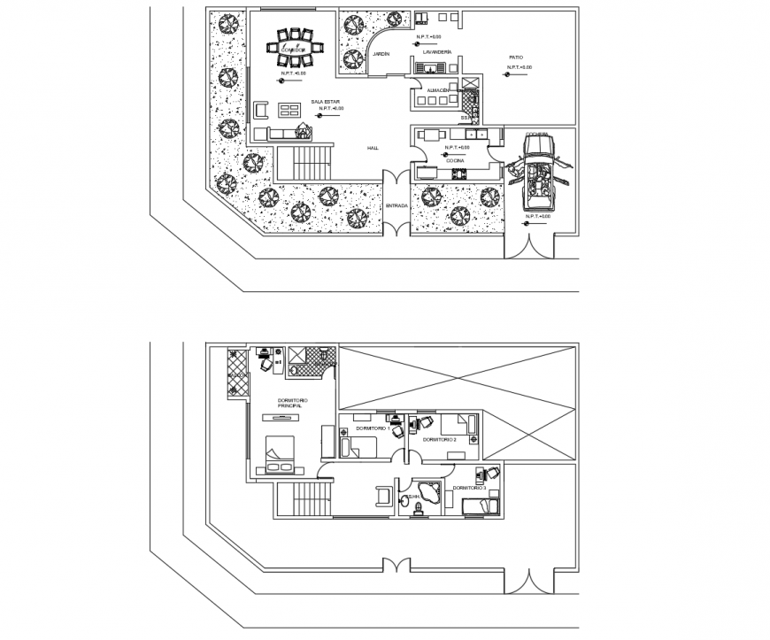 Two level house floor distribution plan cad drawing details dwg file