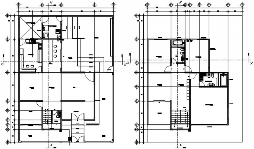 Two level house floor plan distribution cad drawing details dwg file