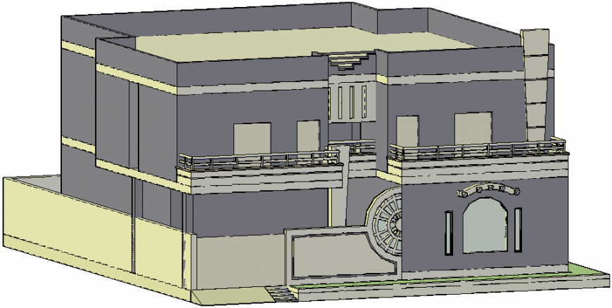 Two level residence house 3d model drawing details dwg file
