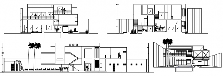 Two level residential house elevation and section cad drawing details dwg file