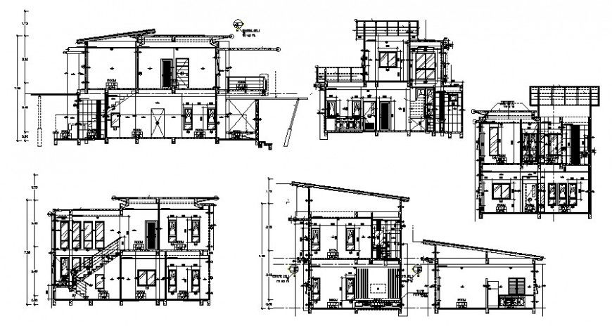 Two level residential house elevations and sections drawing details dwg file