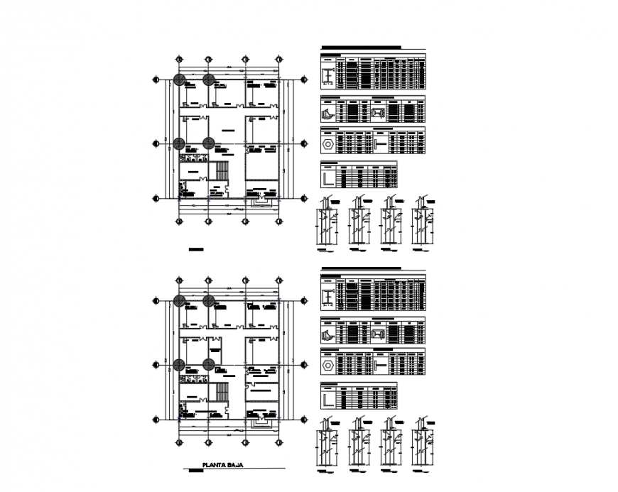 Two levels house building floors structure with constructive details dwg file