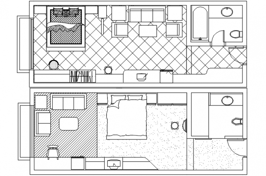 Two master bedrooms of house layout plan cad drawing details dwg file