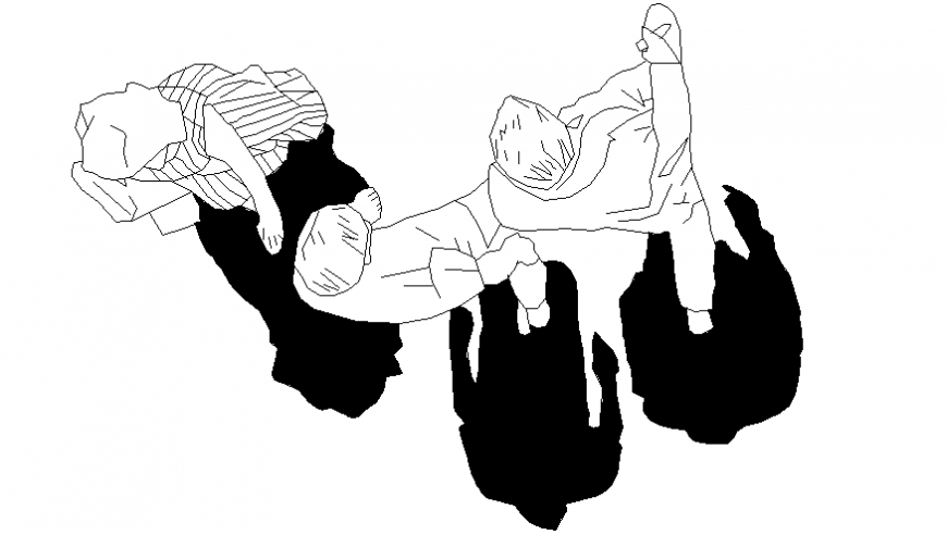 Two men and one lady standing with her shadow in people block of AutoCAD dwg file