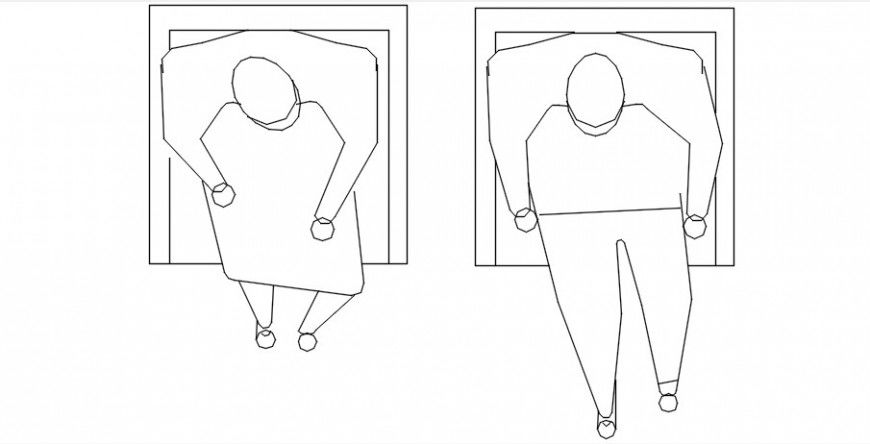 Two people seating on chair elevation block drawing details dwg file
