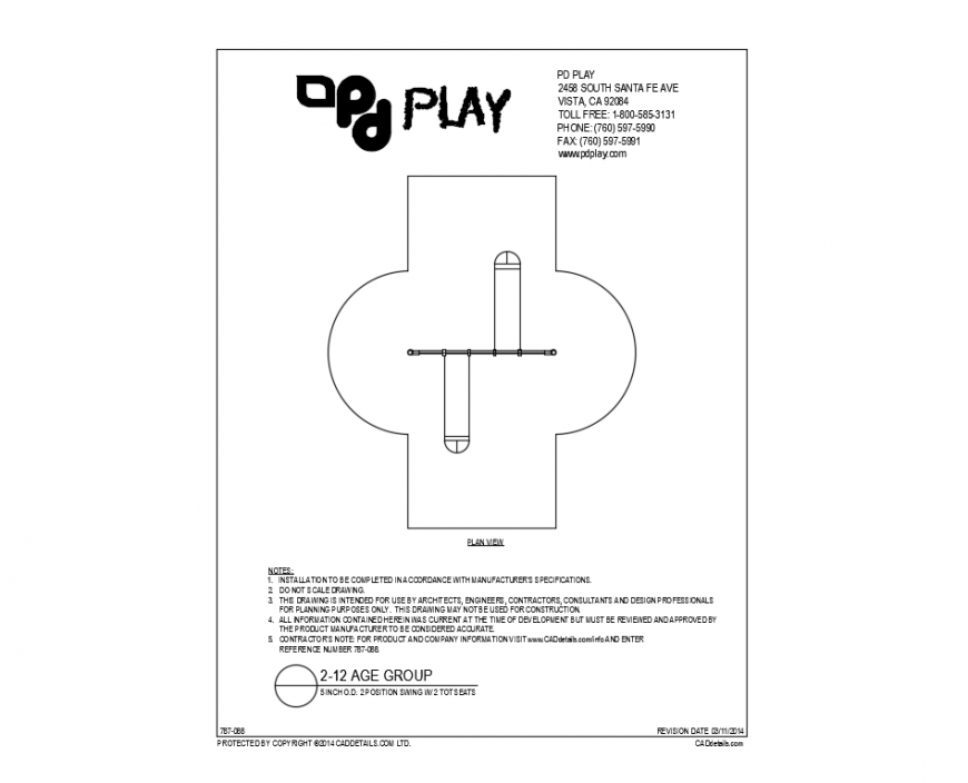 Two position swing tot seats play equipment details of garden dwg file