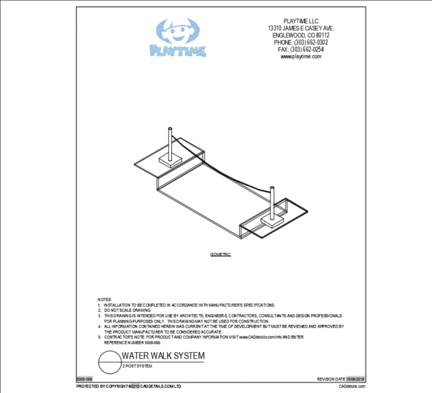 Two post system water play equipment isometric view dwg file