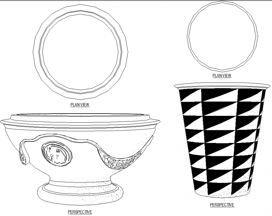Two pot plans with detail dwg file.