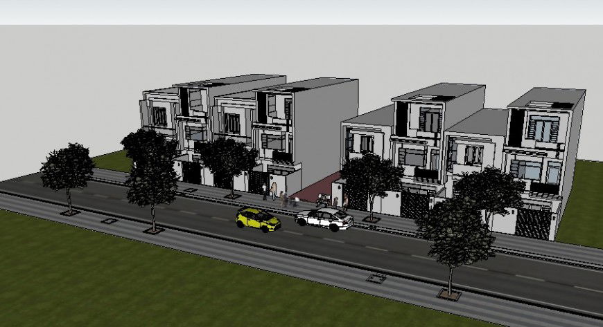 Two residential houses 3d elevation models cad drawing details skp file