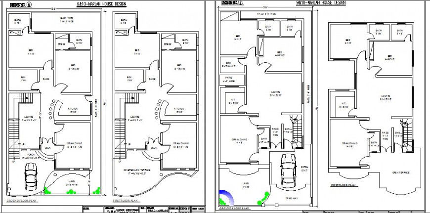 Two residential houses ground and first floor plan cad drawing details dwg file