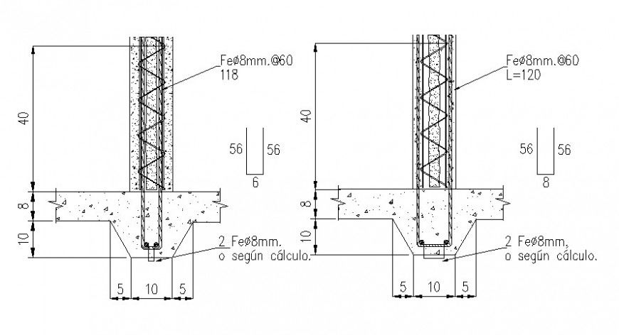 Two shoe footings and column structure drawing details dwg file