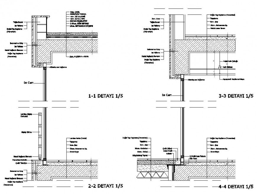Two sided constructive section details of building dwg file