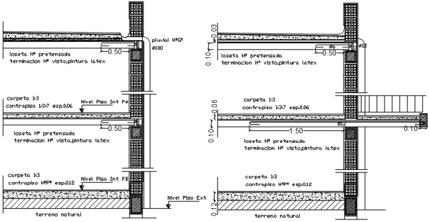 Two sided constructive section drawing details of office building dwg file
