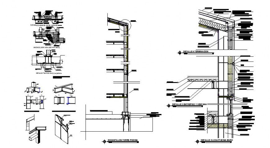 Two sided cut constructive section and structure details for house dwg file