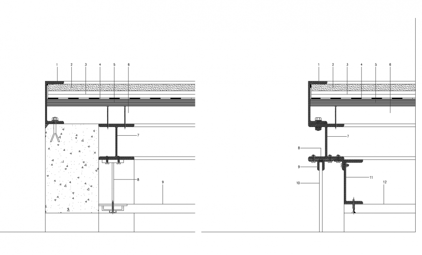 Two sided cut constructive sectional details of house dwg file