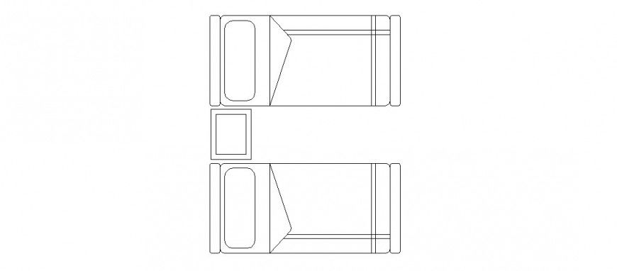 Two single bed elevation blocks with table drawing details dwg file