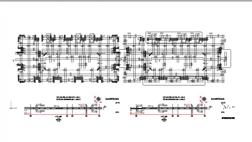 Two slab reber and foundation plan details of tower building dwg file