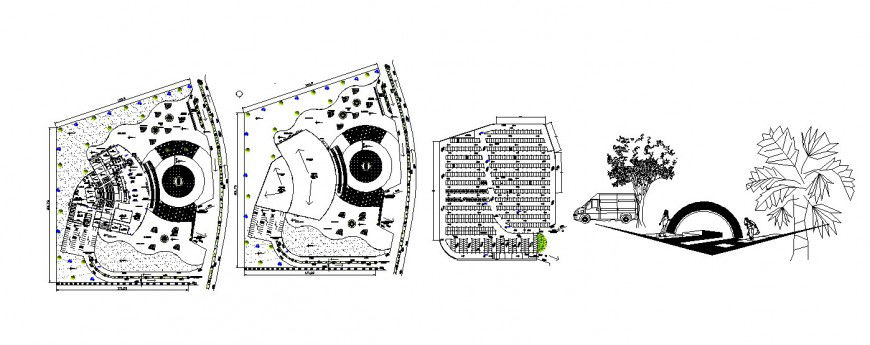 Two star luxuries hotel floor plan, distribution and landscaping structure details dwg file