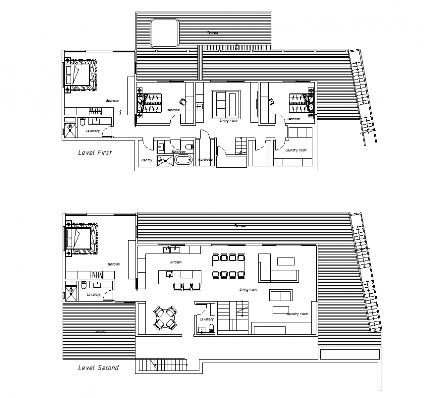 Two storey housing building detail elevation and plan 2d view layout file