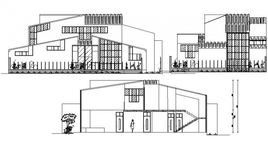 Two stories residential house elevation and section autocad dwg file