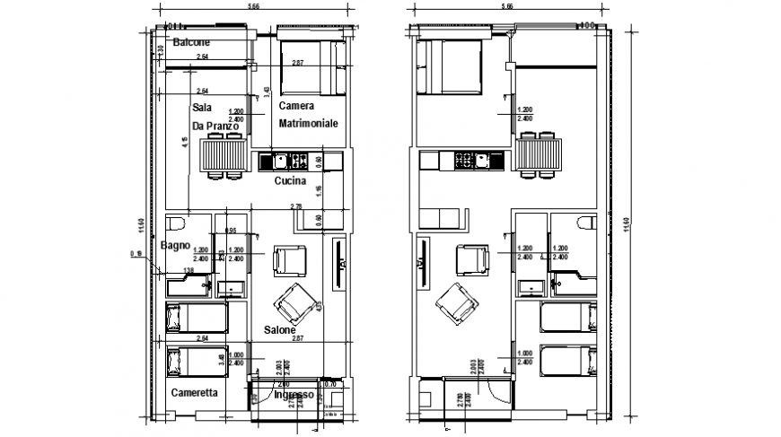 Two stories residential housework floor plan in autocad drawings