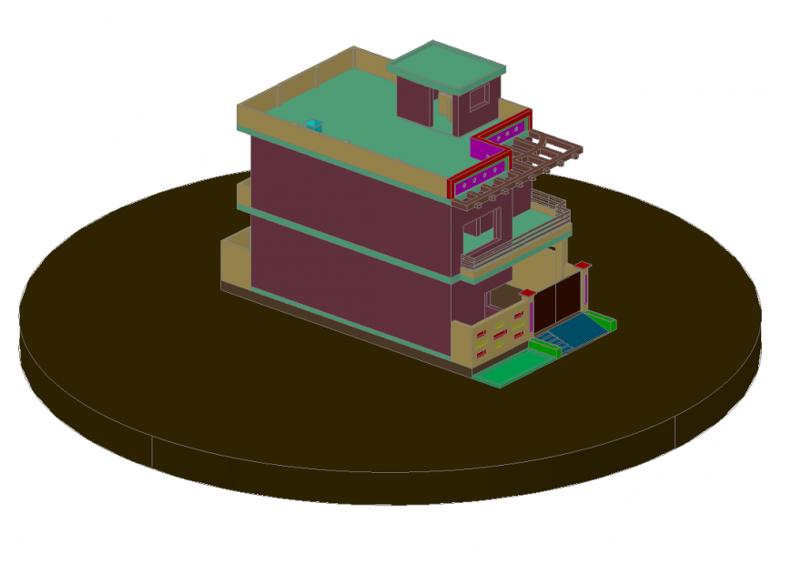 Two story 3d house design cad drawing details dwg file