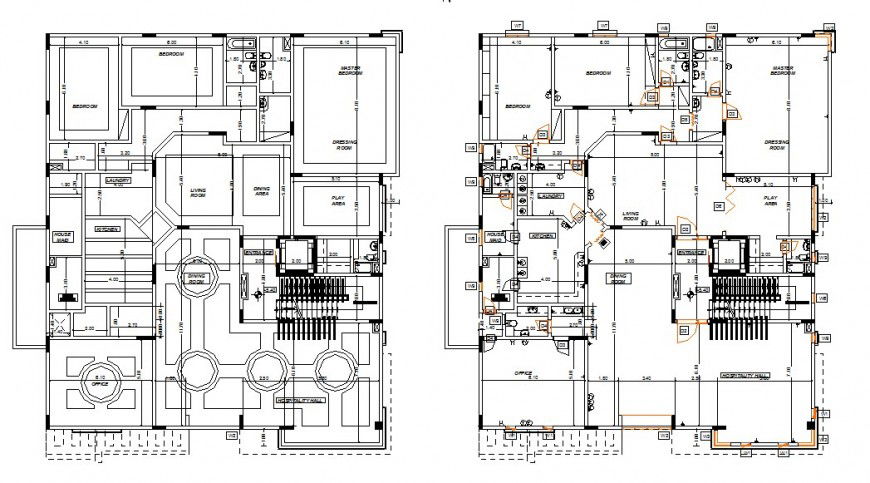 Two story bungalow detail layout plan 2d view CAD structural block autocad file