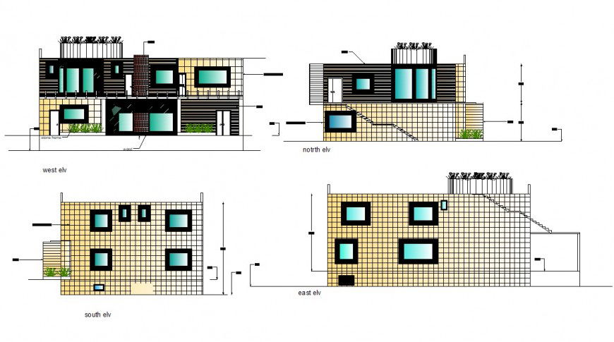 Two story bungalow drawings detail CAD elevation in autocad file